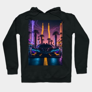 Dark Neon Sports Car in Beach Neon City Hoodie